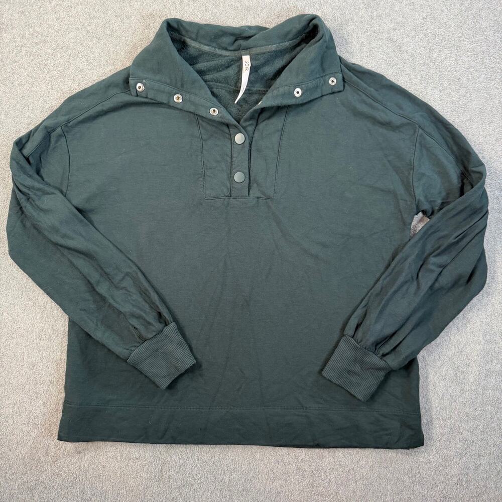 SOMA Women's Small Dark Green Collared Pullover Sweatshirt Snap Button Front